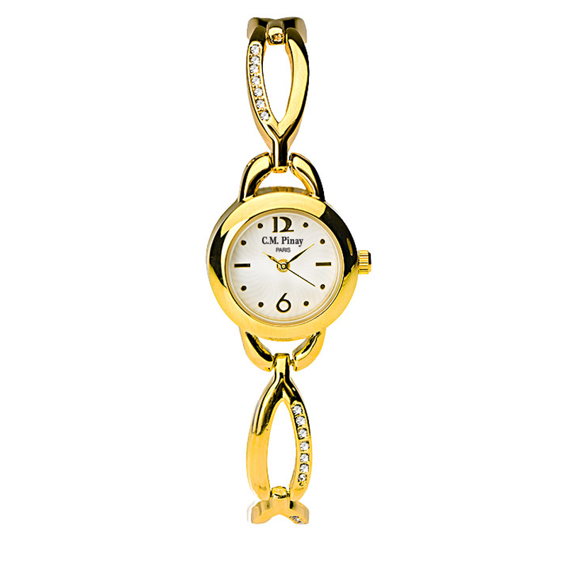 Montre CM Pinay métal doré jaune, cristaux