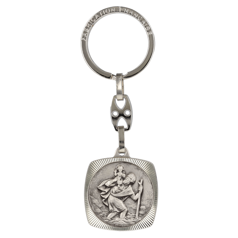 Porte-clés artisanal 'Saint Christophe' argenté - 40x40 mm [Q2634