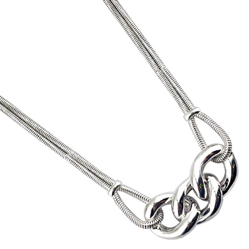 Collier 3 anneaux et chaine serpent double argent en 45cm